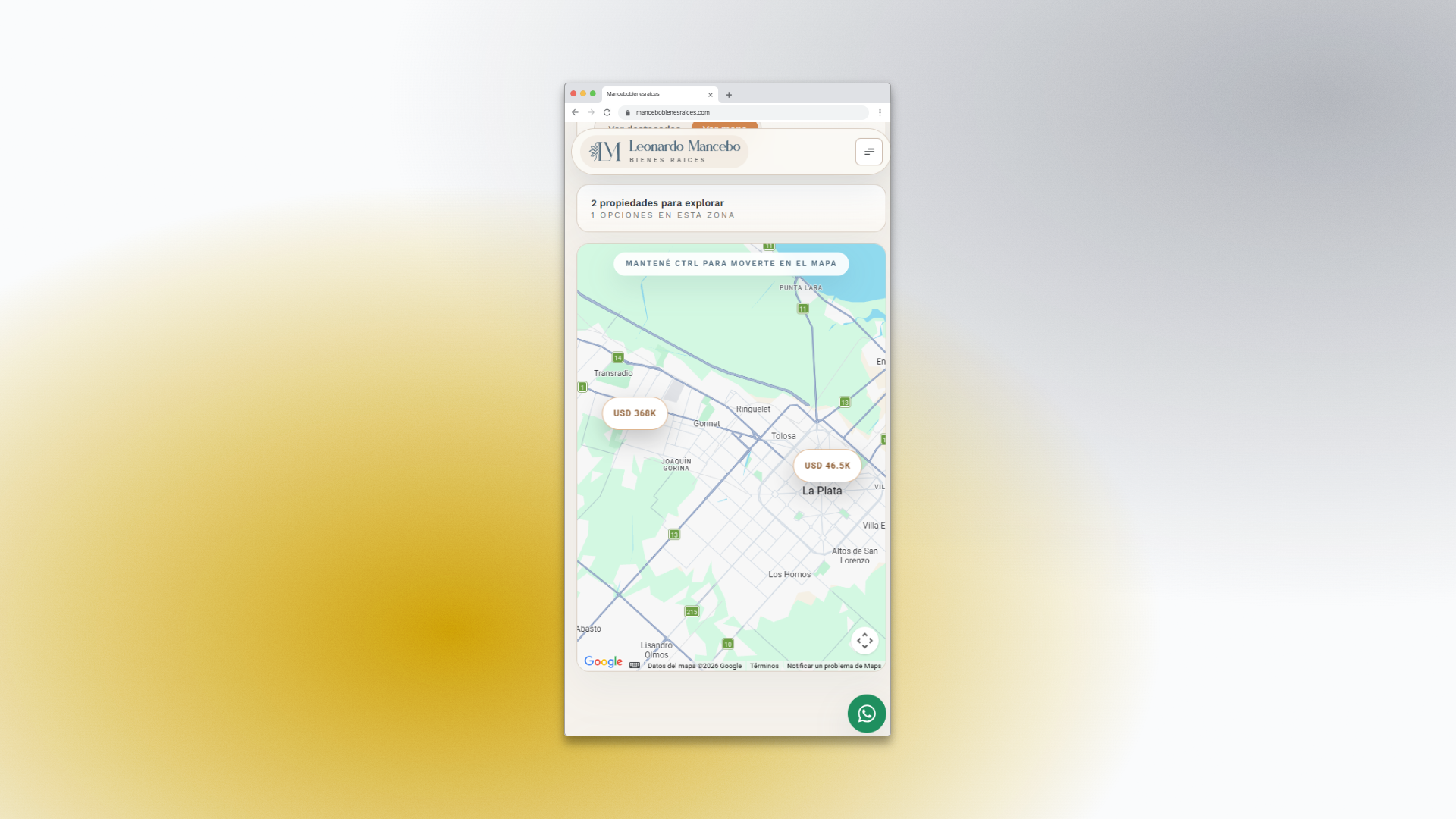 Mapa interactivo mobile de propiedades Mancebo