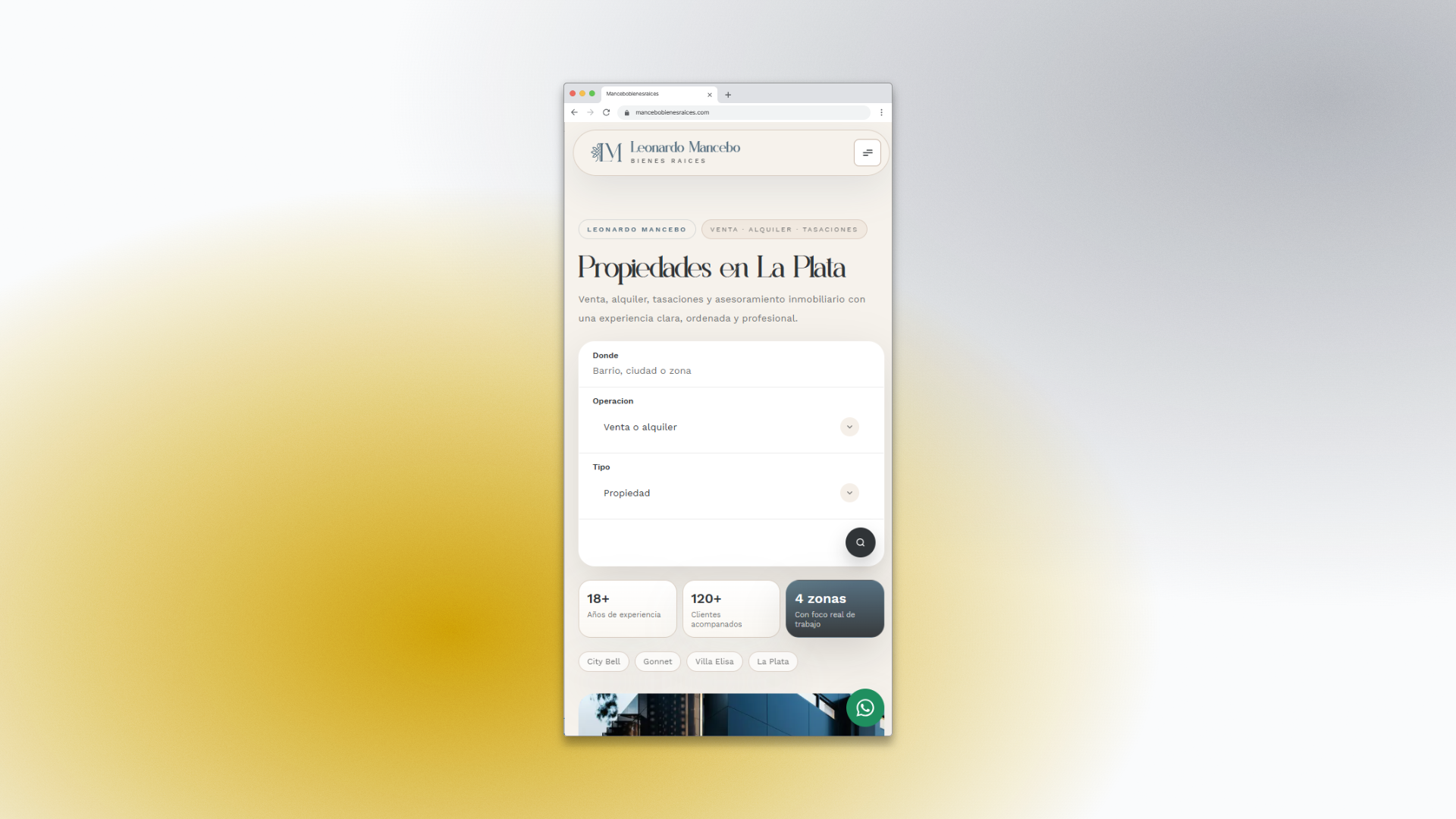 Vista mobile de la web inmobiliaria Mancebo
